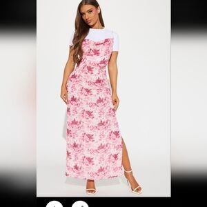 Ellie Chiffon Printed Maxi Dress - Pink/combo